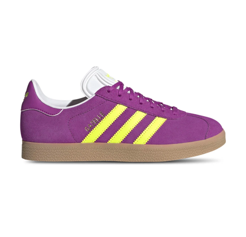 Adidas Gazelle Sneakers in Purple and Yellow with Gum Soles
