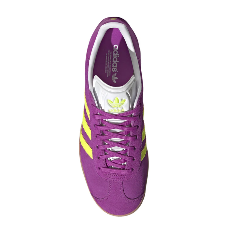 Adidas Gazelle Sneakers in Purple and Yellow with Gum Soles