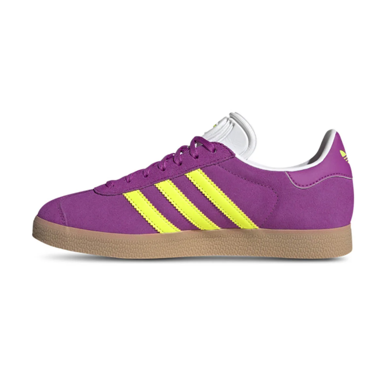 Adidas Gazelle Sneakers in Purple and Yellow with Gum Soles