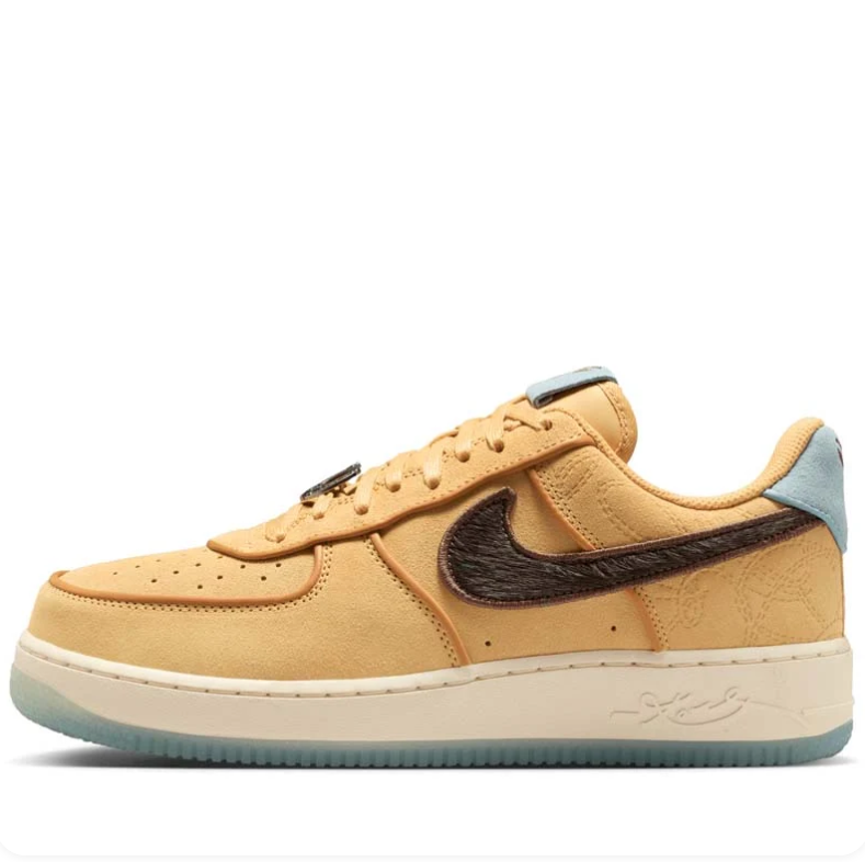 Nike Air Force 1 Low Sneakers in Wheat with Brown and Light Blue Accents