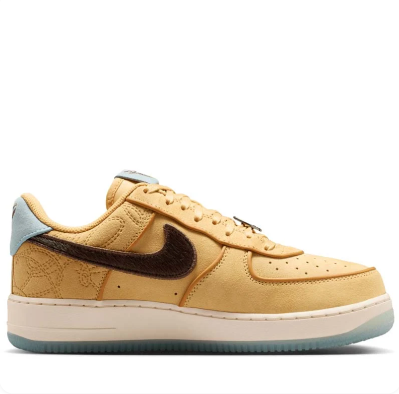 Nike Air Force 1 Low Sneakers in Wheat with Brown and Light Blue Accents