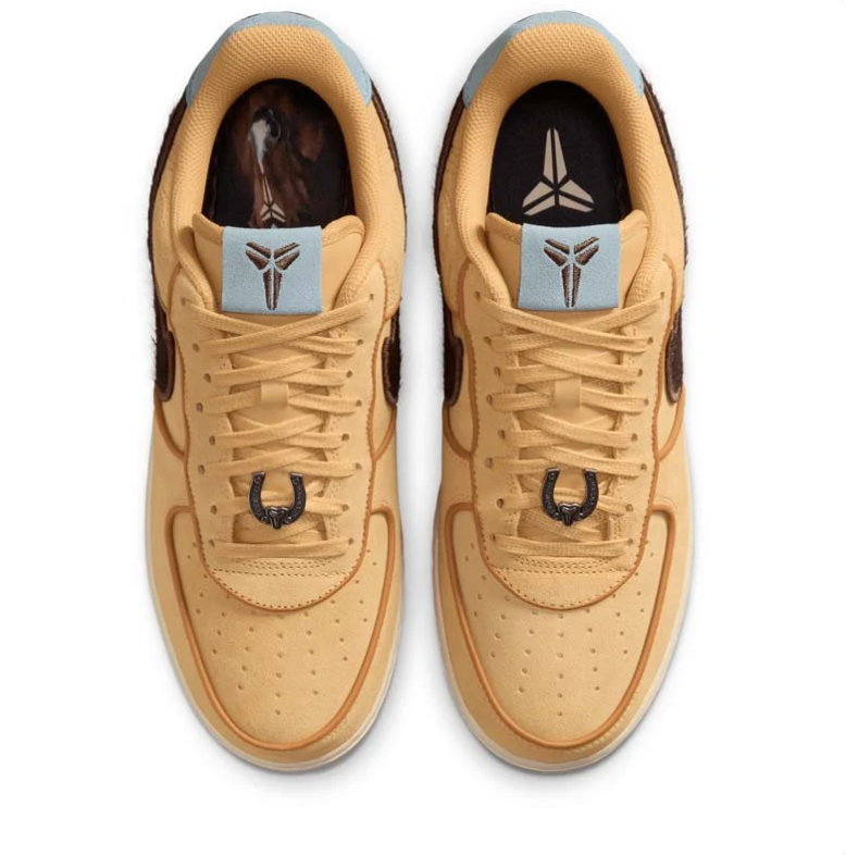 Nike Air Force 1 Low Sneakers in Wheat with Brown and Light Blue Accents