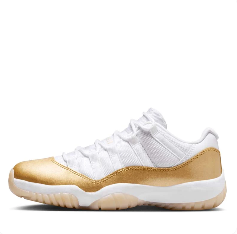 Air Jordan 11 Low Sneakers in White and Metallic Gold