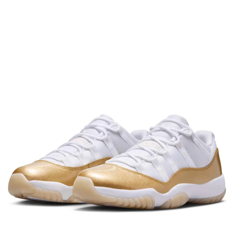 Air Jordan 11 Low Sneakers in White and Metallic Gold