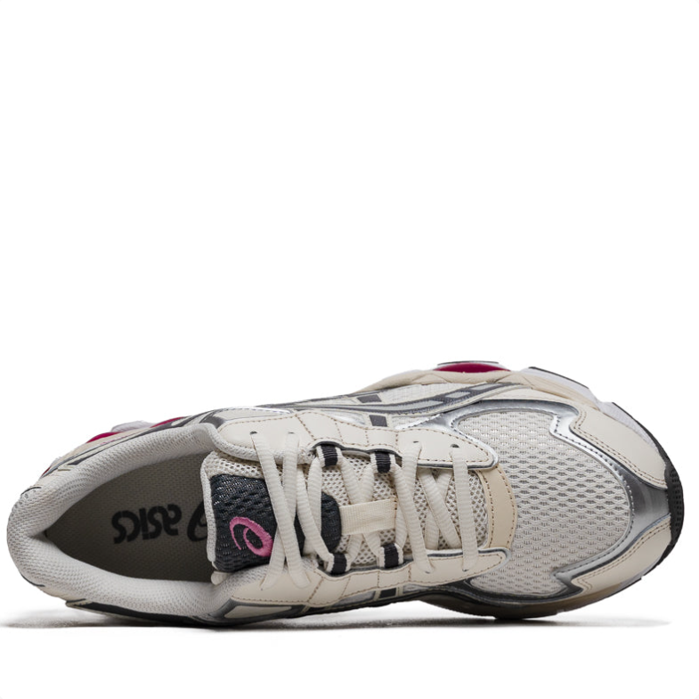 ASICS Sneakers in Silver and Cream with Black and Pink Accents