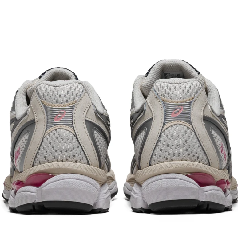 ASICS Sneakers in Silver and Cream with Black and Pink Accents