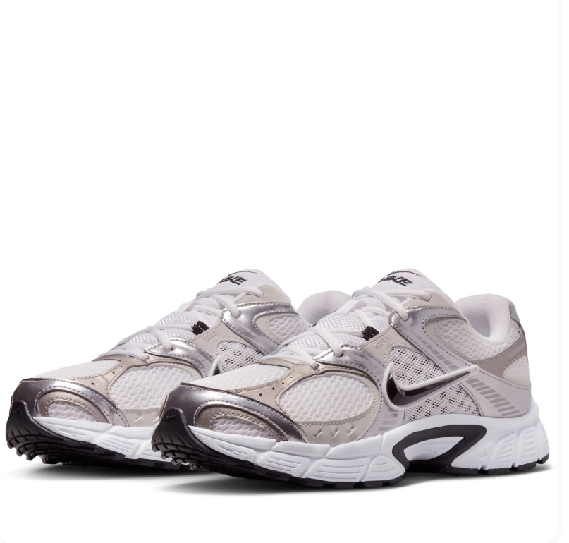 Nike Sneakers in White and Metallic Silver with Black Accents
