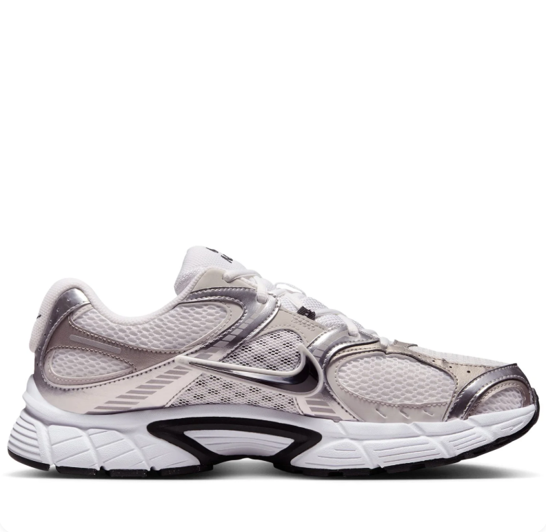 Nike Sneakers in White and Metallic Silver with Black Accents