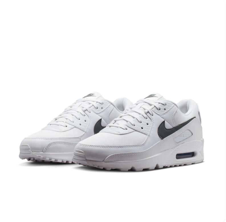 Nike Air Max 90 Sneakers in White with Dark Grey Swooshes