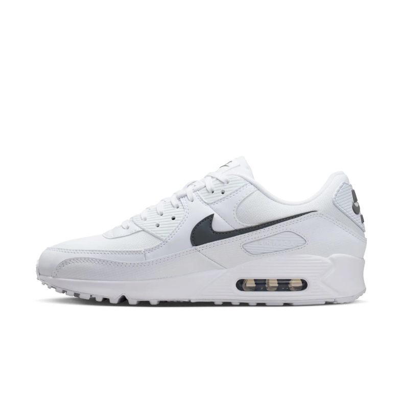 Nike Air Max 90 Sneakers in White with Dark Grey Swooshes