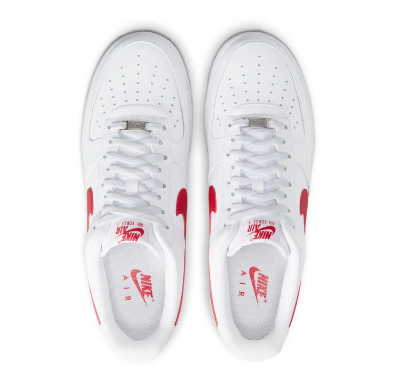 Nike Air Force 1 Low Sneakers in White with Red Swooshes