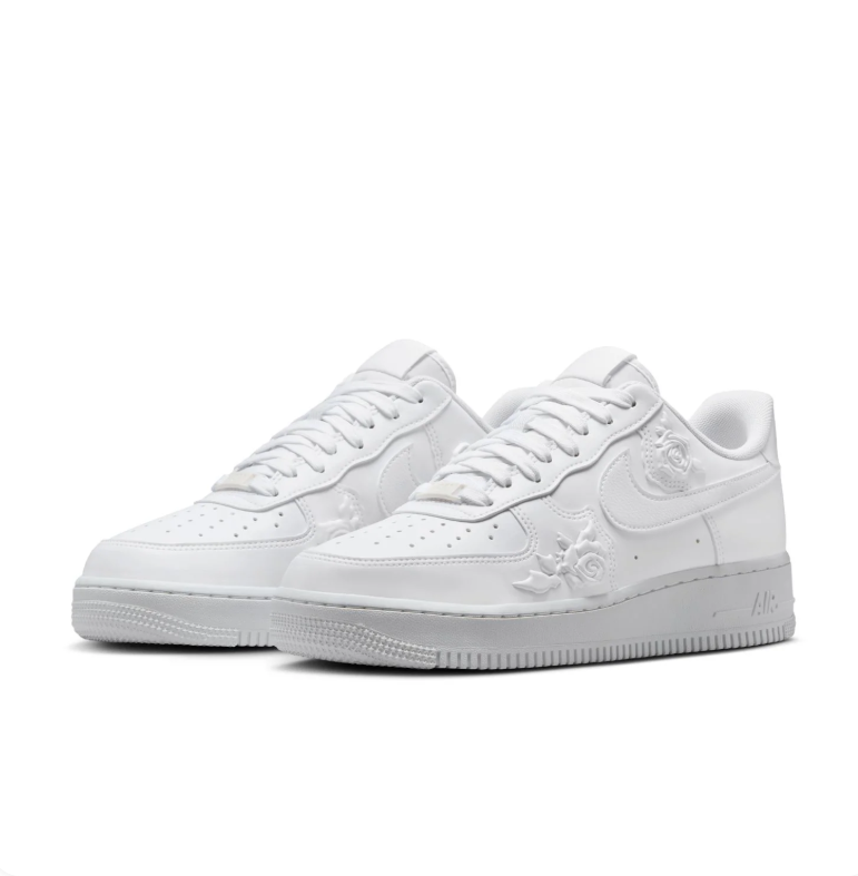 Nike Air Force 1 Low Sneakers in White with Raised Rose Detailing
