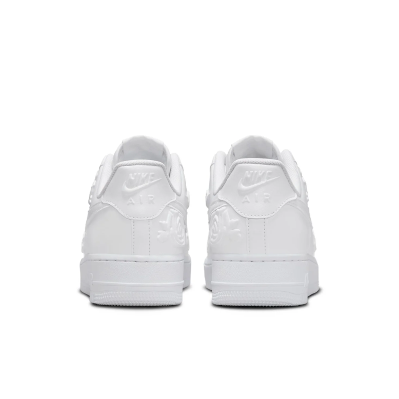 Nike Air Force 1 Low Sneakers in White with Raised Rose Detailing
