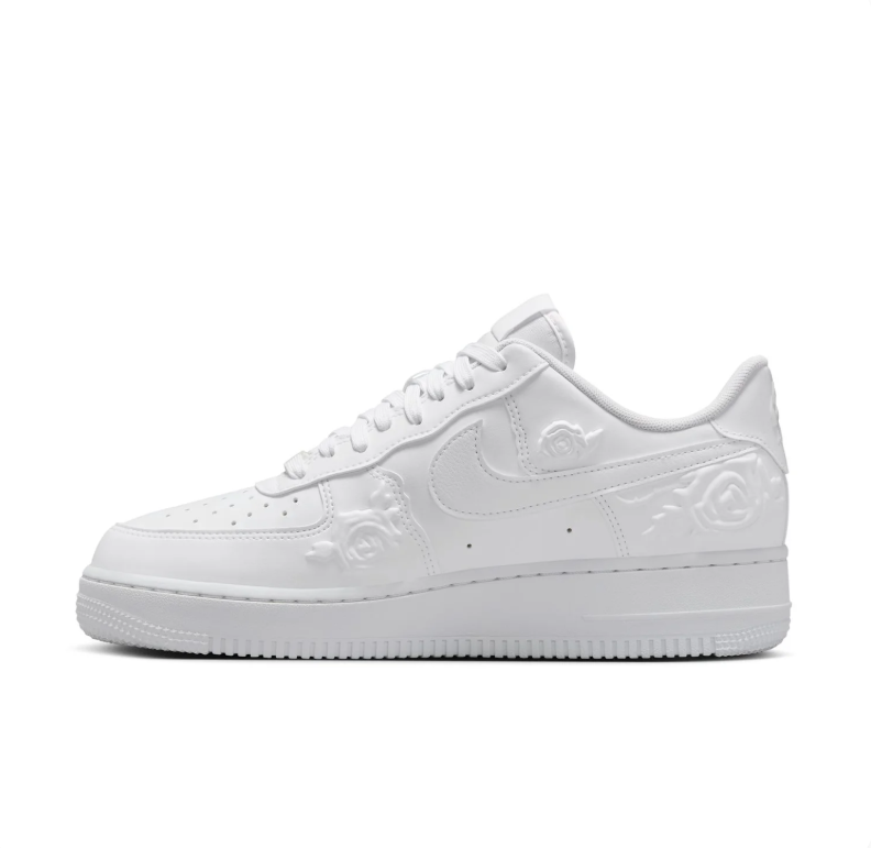 Nike Air Force 1 Low Sneakers in White with Raised Rose Detailing