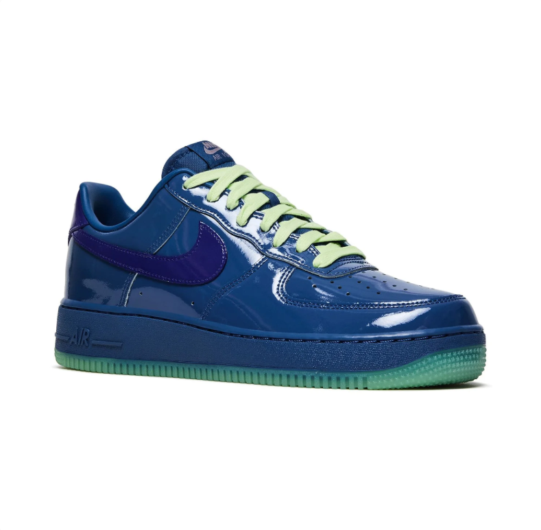 Nike Air Force 1 Low Sneakers in Glossy Blue with Purple and Lime Accents