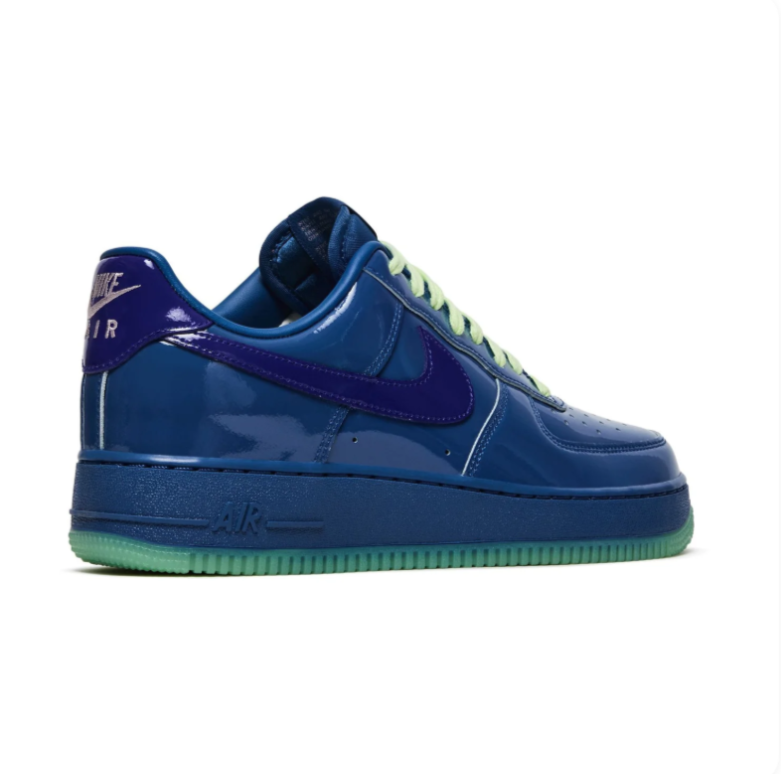 Nike Air Force 1 Low Sneakers in Glossy Blue with Purple and Lime Accents