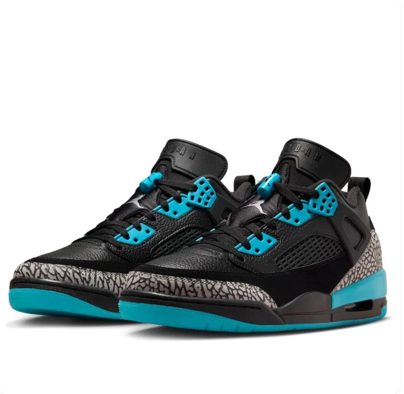 Air Jordan Spizike Low Sneakers in Black and Turquoise with Elephant Print
