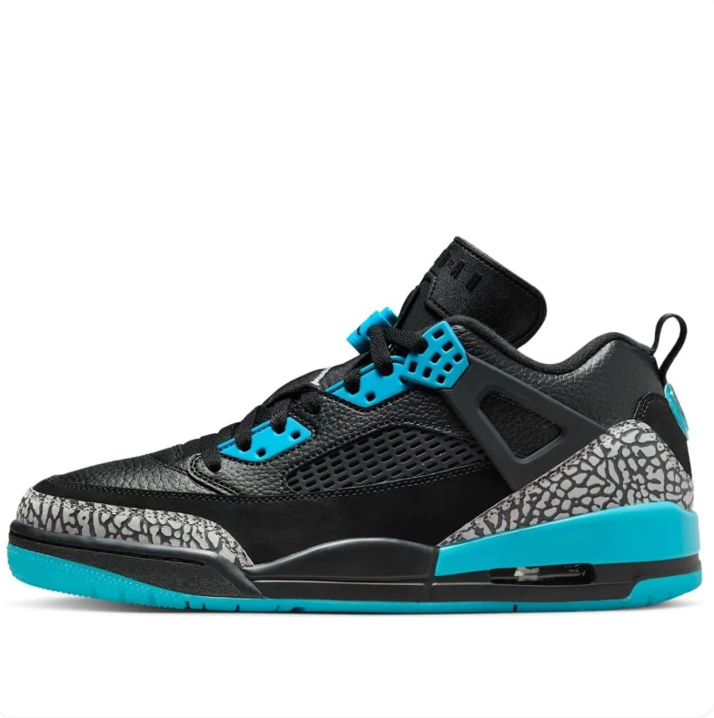 Air Jordan Spizike Low Sneakers in Black and Turquoise with Elephant Print