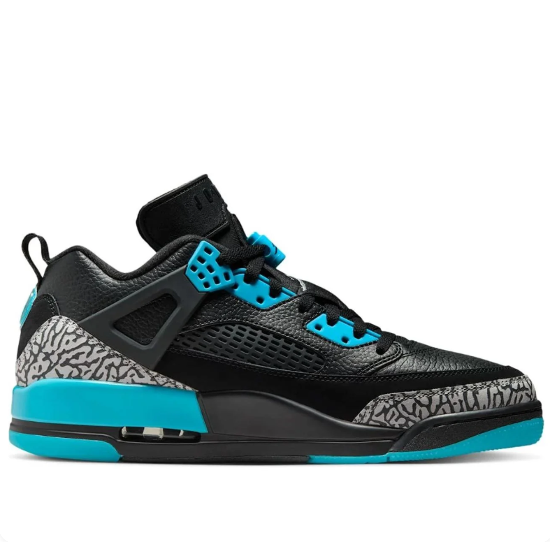 Air Jordan Spizike Low Sneakers in Black and Turquoise with Elephant Print