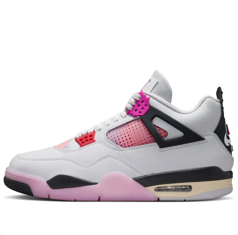 Air Jordan 4 Sneakers in Light Grey with Pink and Yellow Accents