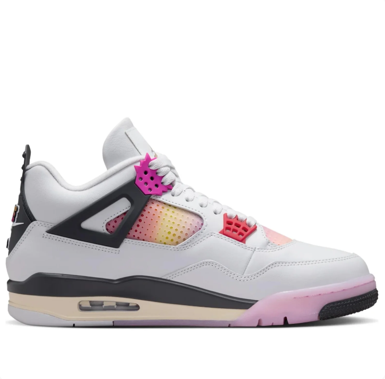 Air Jordan 4 Sneakers in Light Grey with Pink and Yellow Accents