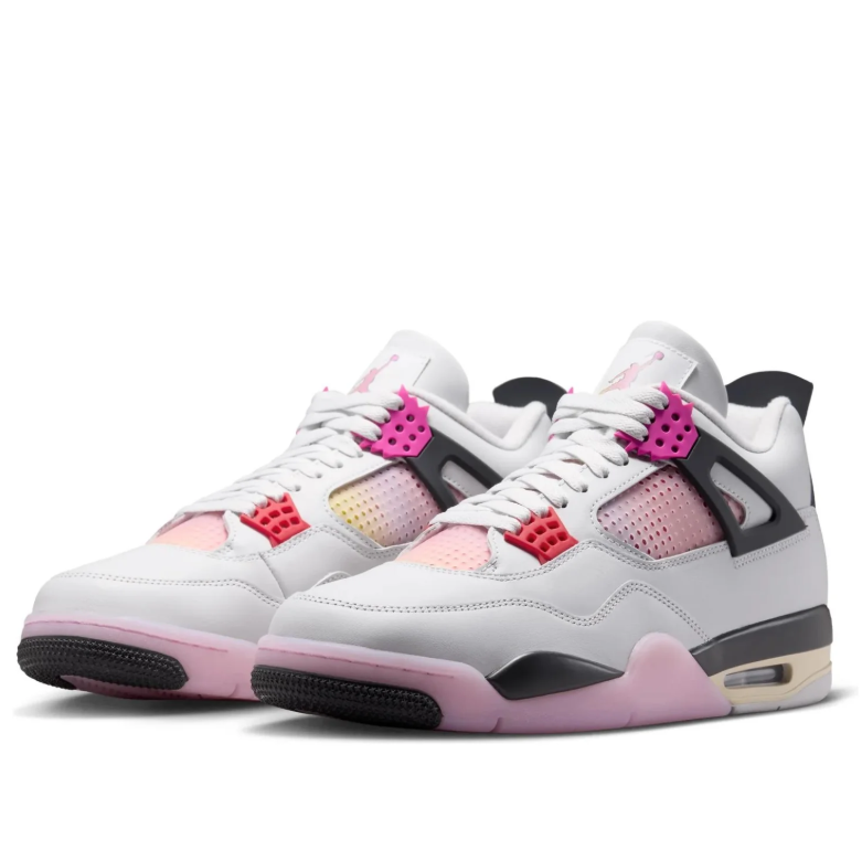 Air Jordan 4 Sneakers in Light Grey with Pink and Yellow Accents