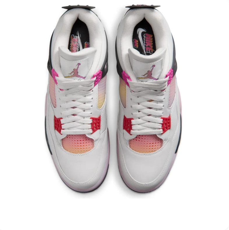 Air Jordan 4 Sneakers in Light Grey with Pink and Yellow Accents