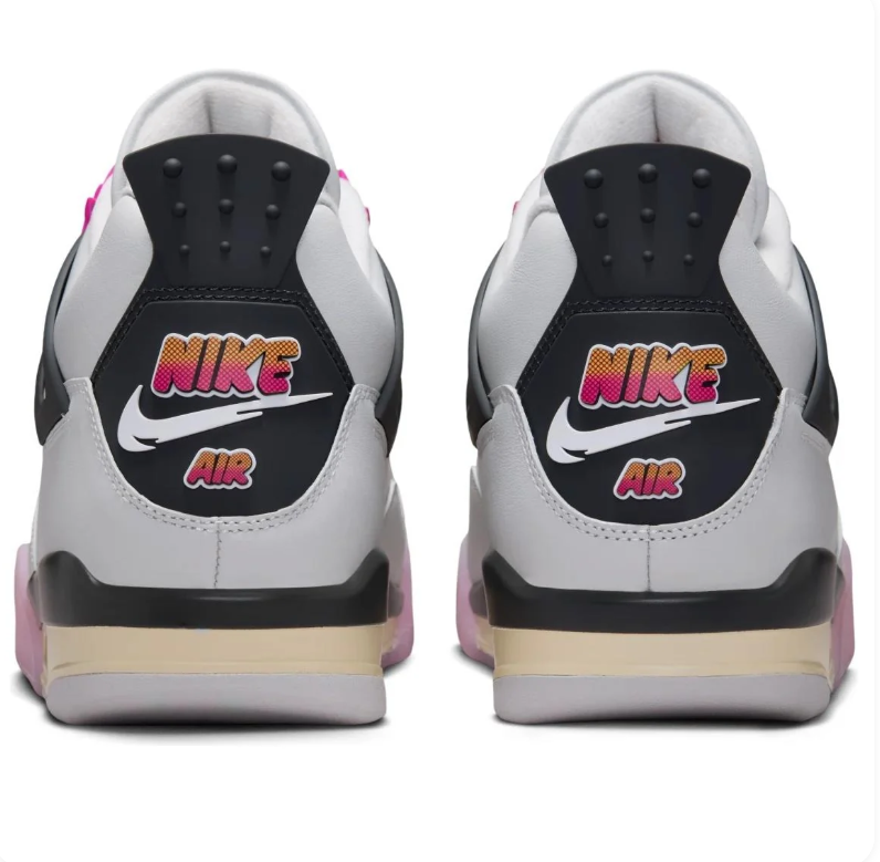 Air Jordan 4 Sneakers in Light Grey with Pink and Yellow Accents