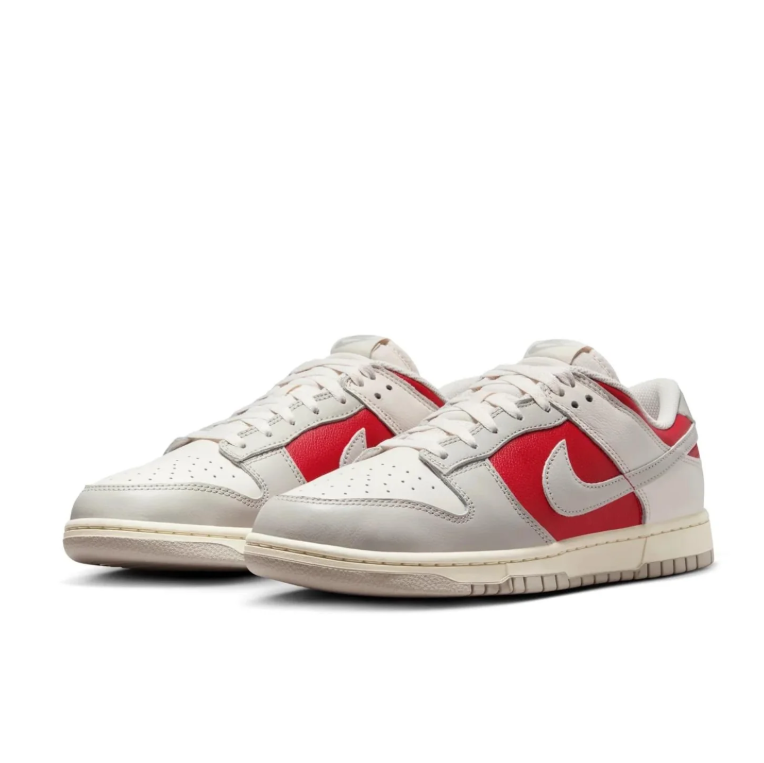 Nike Dunk Low Sneakers in Light Grey, White and Red