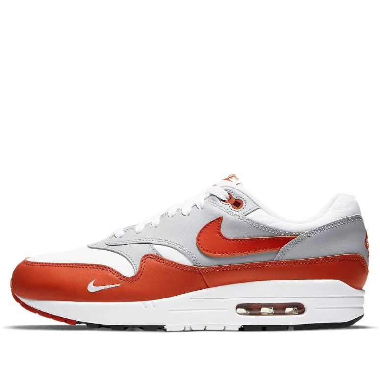 Nike Air Max 1 Sneakers in White, Light Grey and Rust Red