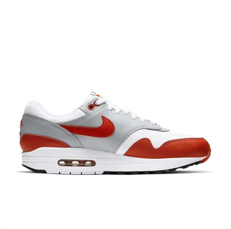 Nike Air Max 1 Sneakers in White, Light Grey and Rust Red