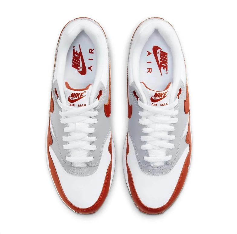 Nike Air Max 1 Sneakers in White, Light Grey and Rust Red