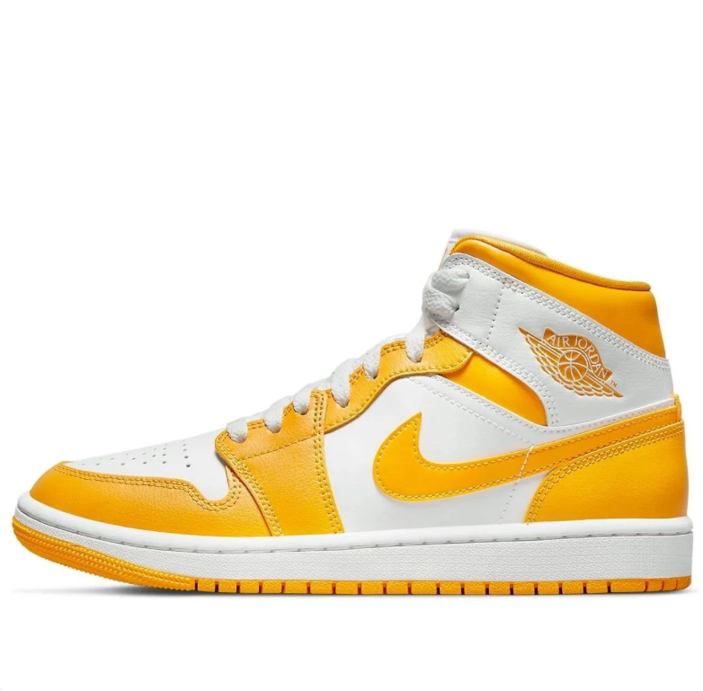 Air Jordan 1 Mid Sneakers in Golden Yellow and White