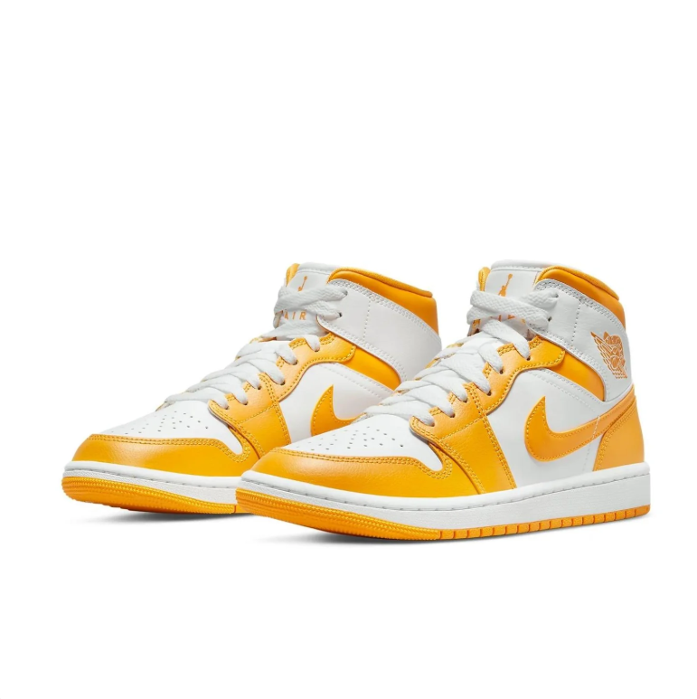 Air Jordan 1 Mid Sneakers in Golden Yellow and White
