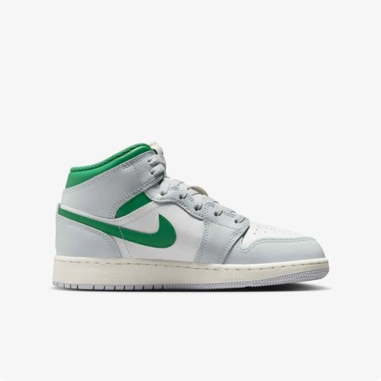 Air Jordan 1 Mid Sneakers in White, Light Grey and Green