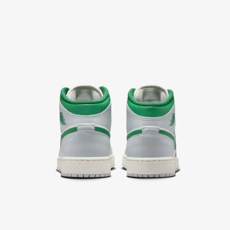 Air Jordan 1 Mid Sneakers in White, Light Grey and Green