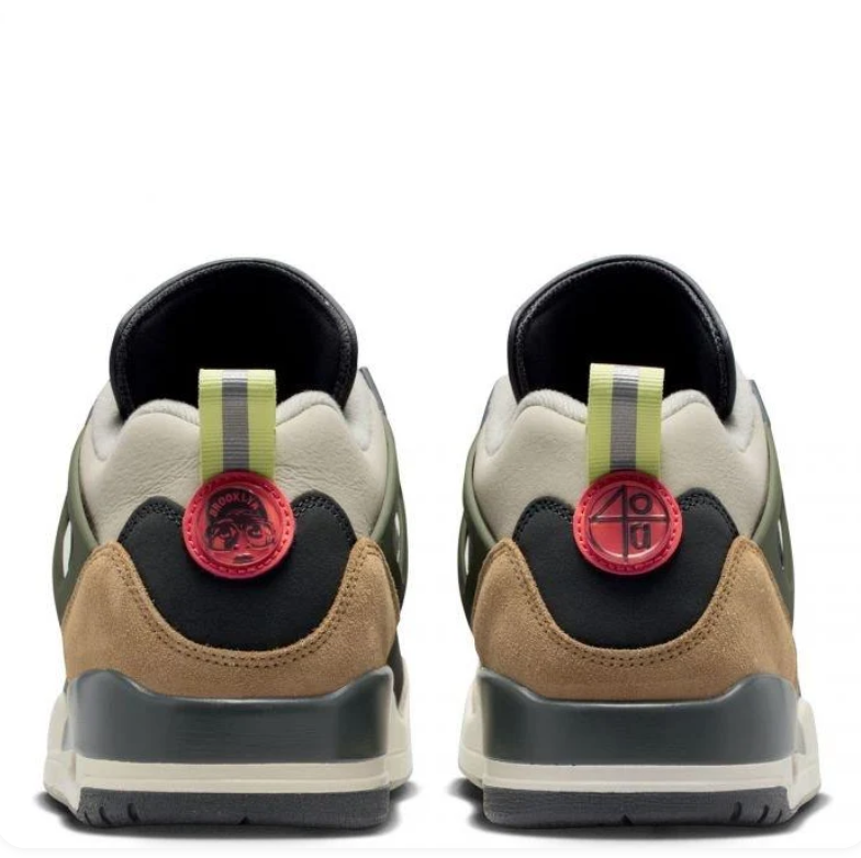 Air Jordan Spizike Low Sneakers in Black, Olive and Tan with Coral Accents