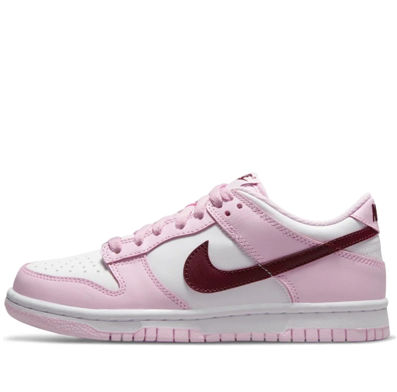 Nike Dunk Low Sneakers in Pink and White with Burgundy Swooshes