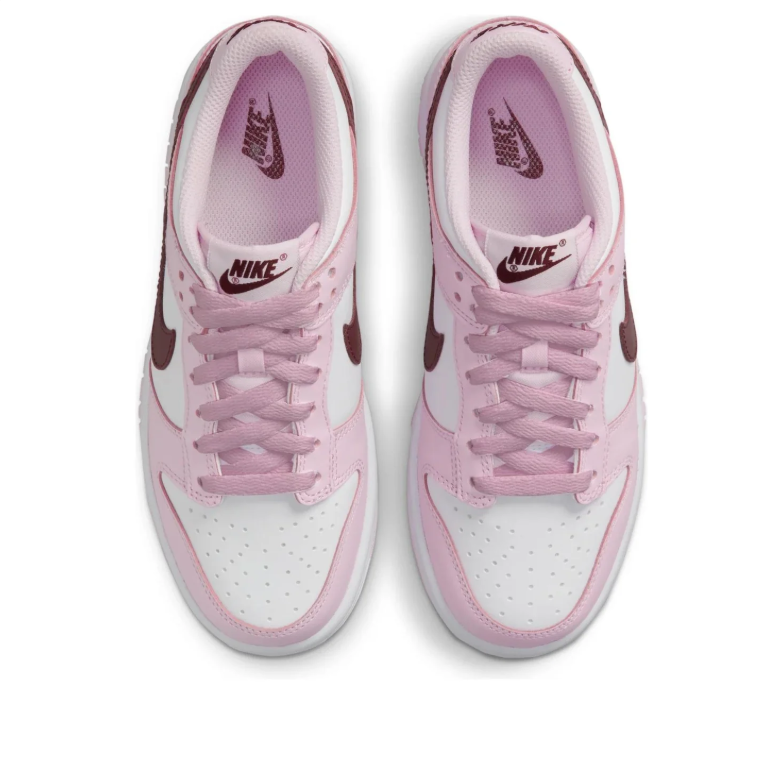 Nike Dunk Low Sneakers in Pink and White with Burgundy Swooshes