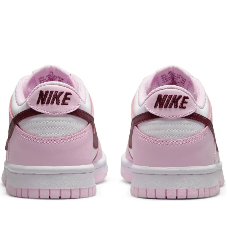 Nike Dunk Low Sneakers in Pink and White with Burgundy Swooshes