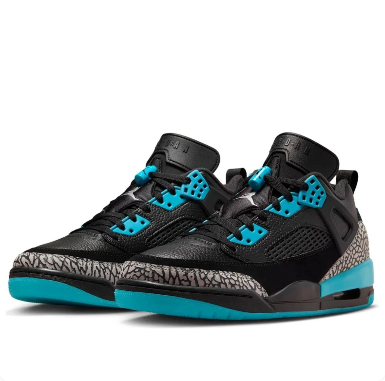 Air Jordan Spizike Low Sneakers in Black and Turquoise with Elephant Print