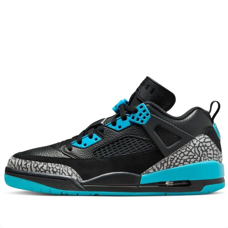 Air Jordan Spizike Low Sneakers in Black and Turquoise with Elephant Print