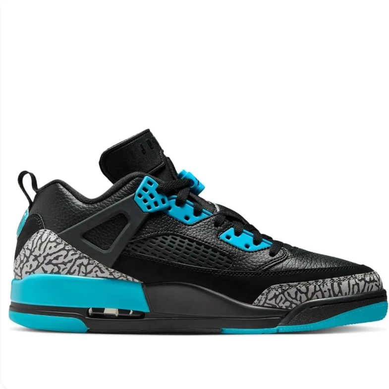 Air Jordan Spizike Low Sneakers in Black and Turquoise with Elephant Print