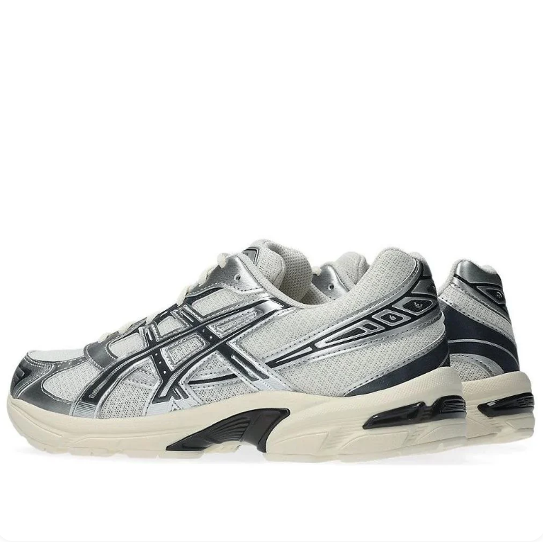 ASICS Sneakers in Silver and White with Black and Cream Accents