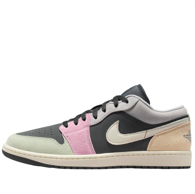 Air Jordan 1 Low Sneakers in Black with Pastel Color-Block Detailing