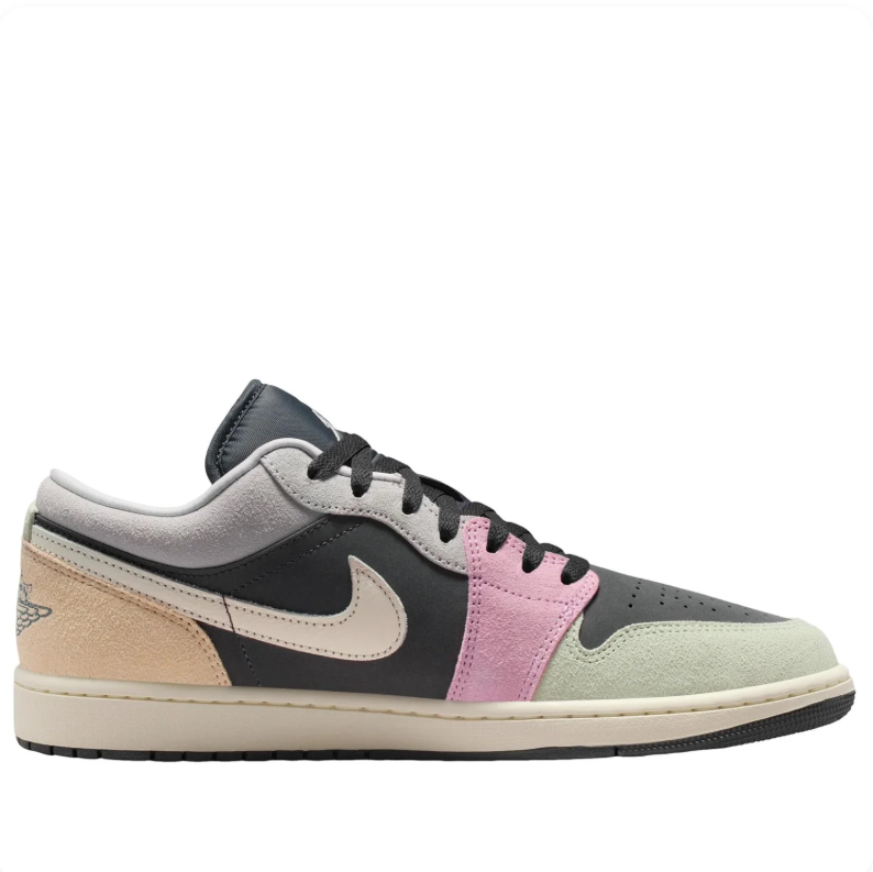 Air Jordan 1 Low Sneakers in Black with Pastel Color-Block Detailing