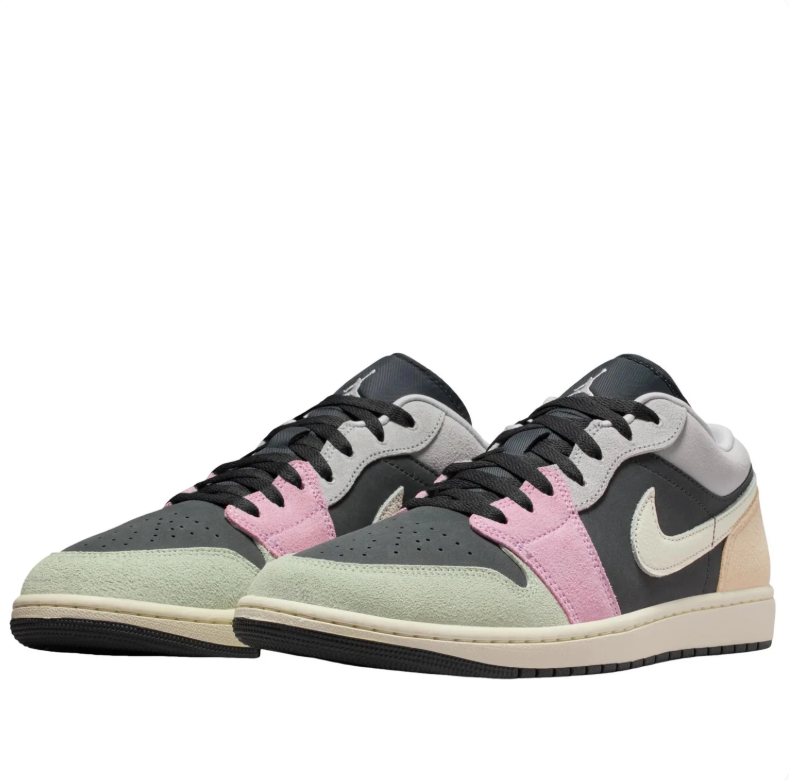 Air Jordan 1 Low Sneakers in Black with Pastel Color-Block Detailing