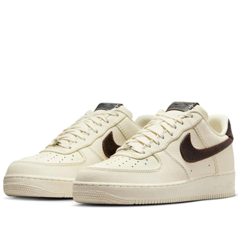 Nike Air Force 1 Low Sneakers in Cream and Dark Brown