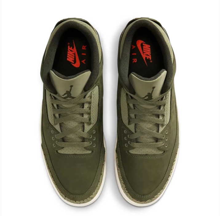Air Jordan 3 Sneakers in Olive Green with Elephant-Print Detailing