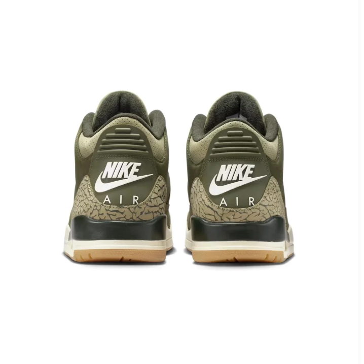 Air Jordan 3 Sneakers in Olive Green with Elephant-Print Detailing